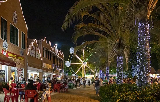 Centro de Holambra à noite, com a feirinha de artesanato — City Tour CHM Transportes